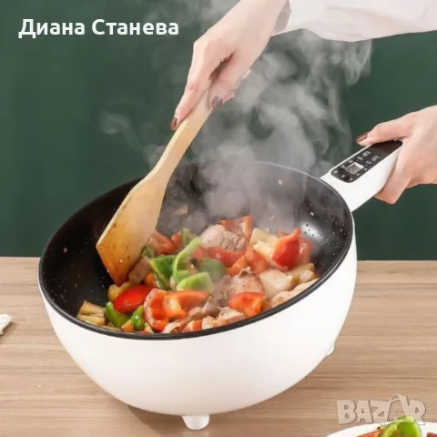 Многофункционален електрически тиган 4L с незалепващо покритие и стъклен капак – За пържене, готвене, снимка 4 - Съдове за готвене - 55547799