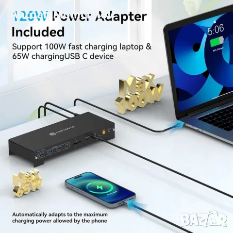 Докинг станция CMSTEDCD BW532 USB-C KVM 3 монитора, снимка 2 - Друга електроника - 54824293