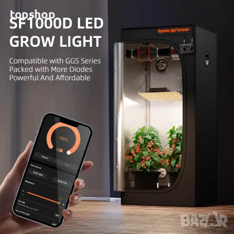 Чисто нова LED лампа за растения Spider Farmer SF-1000D (100W) - Пълен спектър , снимка 6 - Оранжерии - 55674448