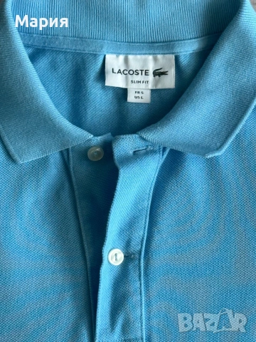 Мъжка светло синя тениска с яка Lacoste оригинална, снимка 3 - Тениски - 54666649