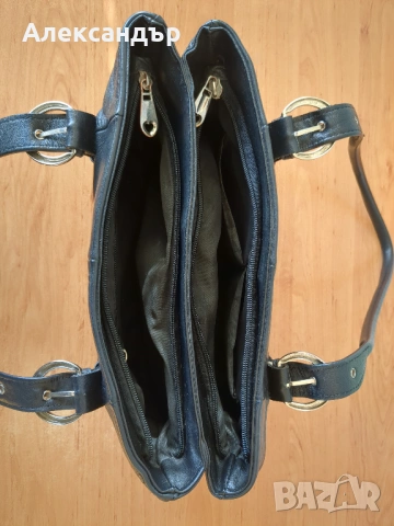 Черна дамска чанта от естествена кожа, снимка 5 - Чанти - 54323755