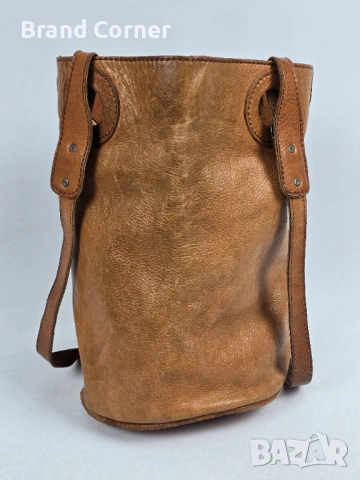 Дамска кафява кожена чанта тип bucket bag / shopper с дълги дръжки, снимка 2 - Чанти - 54420897