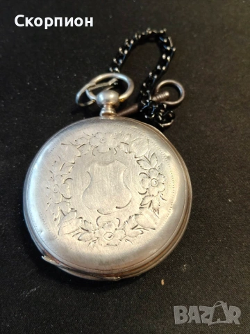 Швейцарски СРЕБЪРЕН джобен часовник 1900г. с ключе - 10 РУБИНА ПРОМОЦИЯ, снимка 4 - Джобни - 48362081