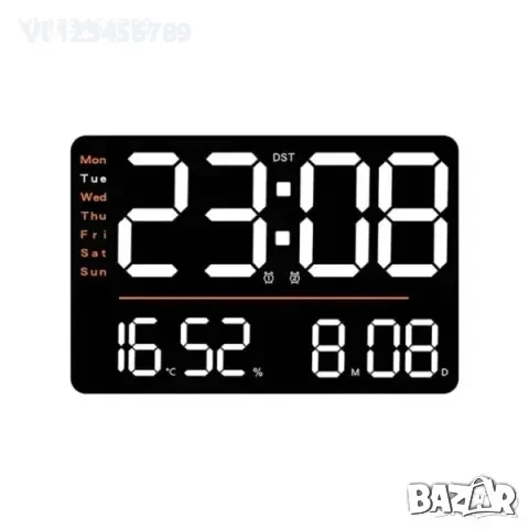 LED стенен часовник X6636 с време,седмица,температура,влажност+дистанционно, снимка 2 - Стенни часовници - 54010284