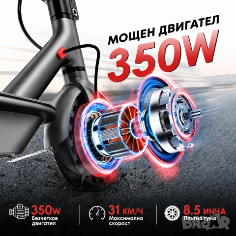 Електрическа тротинетка D8 Pro 350W | 31 км/ч, до 30 км пробег, APP, нова, снимка 3 - Велосипеди - 54856074