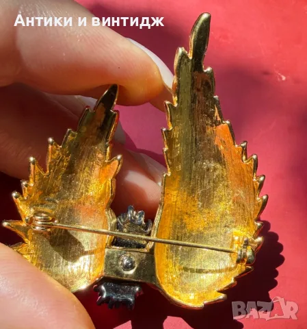 Ефектна винтидж брошка „Ангелски крила“ с кристали, 5х4.5 см, снимка 4 - Колиета, медальони, синджири - 55680514
