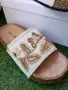 Светло бежови дамски чехли на коркова платформа с декорация, снимка 4