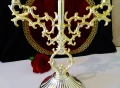 Позлатен калаен свещник тройка,троен свещник,печат. , снимка 2