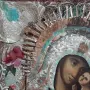 Стара рисувана православна икона на Богородица,обков, снимка 3