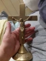 Стар месингов кръст - Настолно разпятие с красива патина, снимка 2
