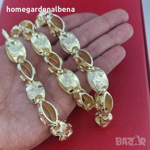 Мъжки ланец лъв гръцки меандър медицинска стомана 18К златно покритие