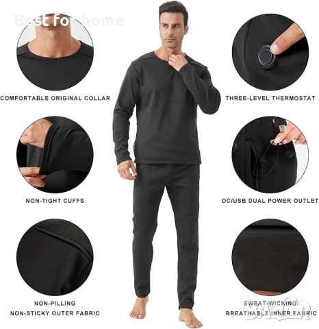 Мъжко термобельо с подгряване, зимен основен слой с 2 ​​бр. бързозареждащи се батерии Размер Л, снимка 3 - Бельо - 54070068