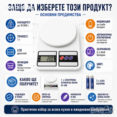 Точна електронна кухненска везна кантар за храна злато кафе до 7кг, снимка 6 - Везни - 29265089