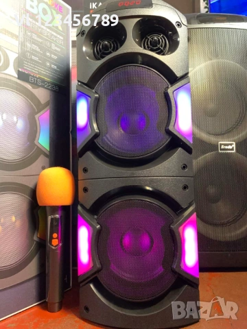 Двойна караоке колона BTS 2238 с Bluetooth 2х6.5“ микрофон и светлини, снимка 5 - Тонколони - 54165218