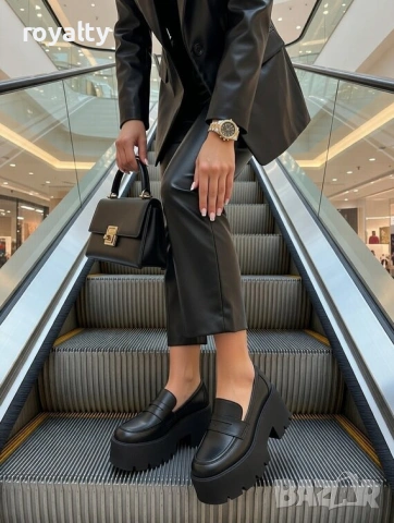 Обувки на платформа - черна кожа, снимка 2 - Дамски ежедневни обувки - 54029730