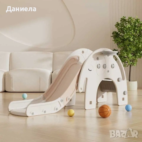 Детска пързалка с баскетболен кош Слонче – кафява