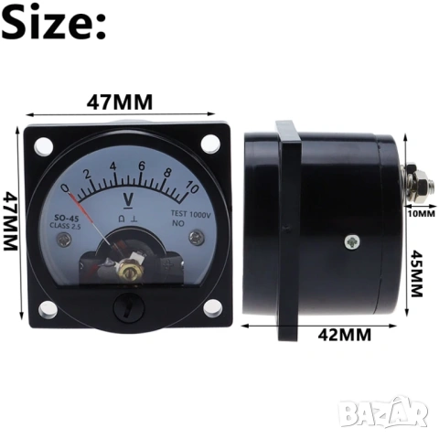 20V DC SO-45 Аналогов волтметър идеален за 12V зарядни за акумулатори