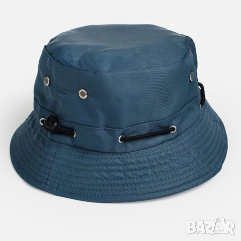 Мъжка шапка тип bucket син рафия_1261087