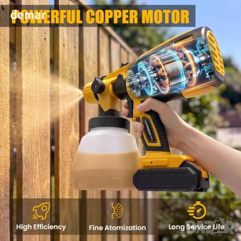 Безжичен пистолет за боядисване за Dewalt 18V батерия, 900 мл, 3 дюзи (без батерия), снимка 2 - Други инструменти - 54642685