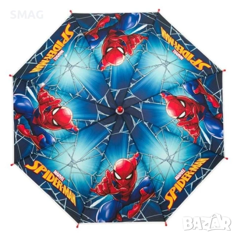 Детски чадър Spiderman автоматичен бастун син 63см_1199661