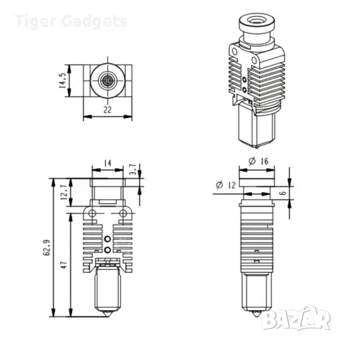 TZ-E3-2.0 Hot End Kit 24V 48W за Ender 3, Ender 3 V2, Ender 3 Pro, CR-10 и Voron 2.4, снимка 2 - Резервни части за машини - 55396778