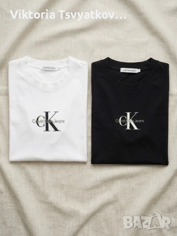 2 тениски Calvin Klein Jeans - Monologo, Slim Fit (черна и бяла)