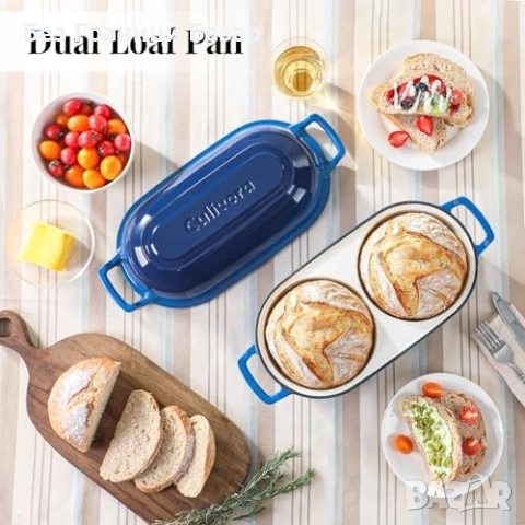 Нов Емайлиран чугунен съд за квасен хляб с капак двойна форма синя 16.5 см, снимка 3 - Прибори за хранене, готвене и сервиране - 54033870