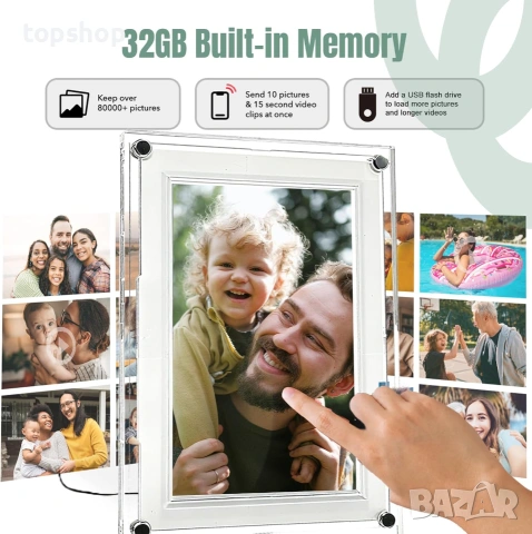 Чисто Нова Смарт Фоторамка AMABOO 10.1" с Луксозен Акрилен Корпус, WiFi, 32GB Памет и Frameo, снимка 4 - Плейъри, домашно кино, прожектори - 55053440