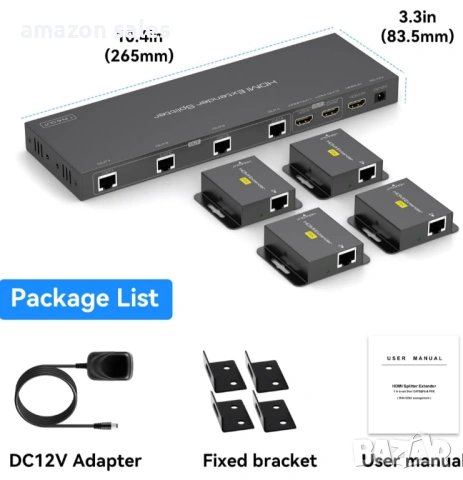 VEDINDUST HDMI удължител, сплитер, 1 вход/6 изхода през Cat6/7 HDMI през Ethernet до 50M, снимка 8 - Суичове - 54479229