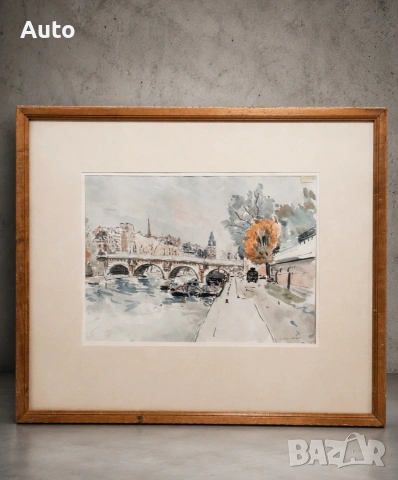 Оригинален акварел „Pont Neuf, Paris“ (1950 г.) – предполагаем Michel Papiche
