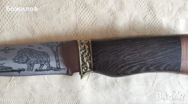 🐗 Ловен нож "Глиган" – Стомана 440C (58 HRC) + Цветно дърво и месинг (Чисто нов!), снимка 8 - Ножове - 55588431