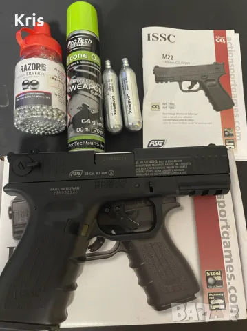 Въздушен пистолет ASG ISSC M22 Черен 4.5BB Blowback, снимка 2 - Въздушно оръжие - 55409421