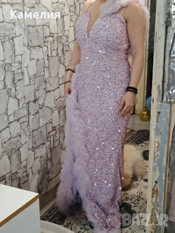 светло лилава официална рокля с пайети , снимка 3 - Рокли - 54056794