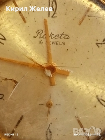 Стар механичен часовник РАКЕТА СССР мъжки с печат позлатен 54480, снимка 2 - Антикварни и старинни предмети - 54109838