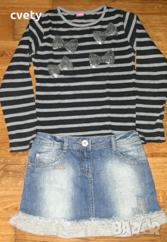 Дънкова пола Tom Tailor и подходяща блуза за ръст 140 