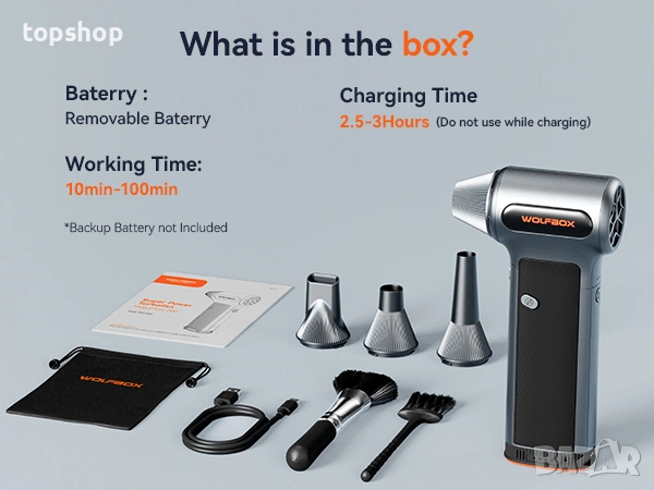Чисто Нов запечатан в целофан Мощен Акумулаторен Компресор  WOLFBOX MF200, Безчетков, Сменяема Батер, снимка 12 - Друга електроника - 55054671
