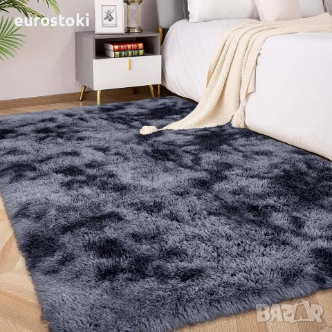 FVVRAX Килими с висок косъм за спалня/хол 140 x 200 см, боядисан с тангенциална фактура в тъмносив, снимка 4 - Килими - 55070779