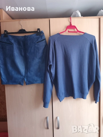 Сет кожена пола и блуза с котки, снимка 3 - Блузи с дълъг ръкав и пуловери - 54012933