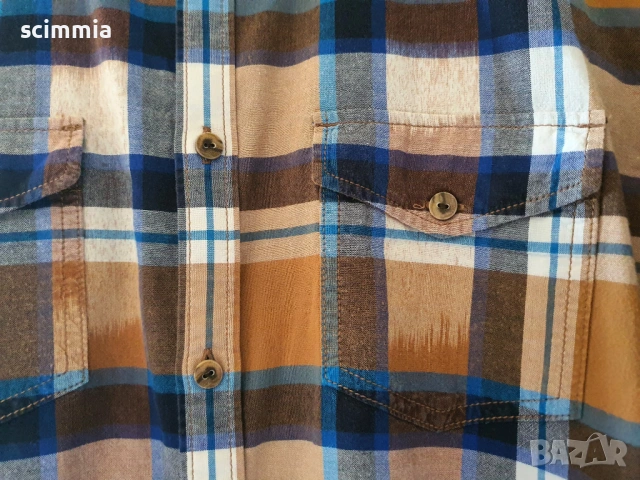 Карирана мъжка риза Esprit Slim Fit синьо и кафяво размер L 100% памук, снимка 4 - Ризи - 54810451