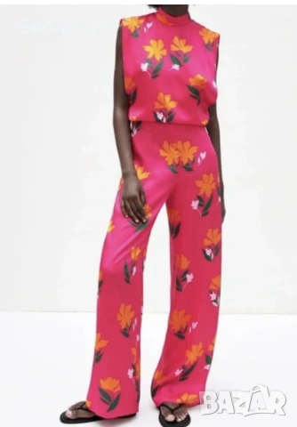 ZARA Сатен ефект гащеризон с секси гръб S