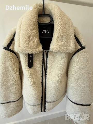 Пухено яке Zara – отлично състояние, снимка 3 - Якета - 55050715