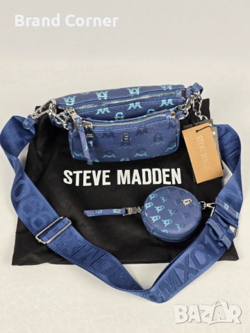 Нова дамска чанта Steve Madden в синьо с лого принт