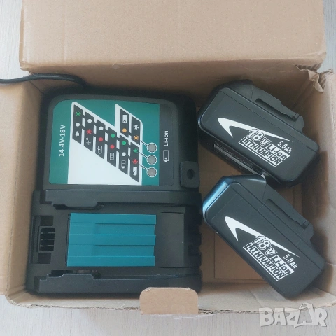 ПЪЛЕН КОМПЛЕКТ: 2 x Батерии 18V 5.0Ah + Бързо Зарядно 7A за Makita LXT Нови