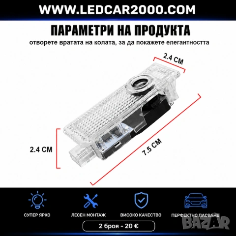 LED Проектори за врати BMW – Premium Upgrade, снимка 3 - Аксесоари и консумативи - 54565821