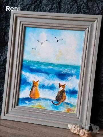 Морски котки, картина пастел, оригинал, снимка 2 - Картини - 55406775