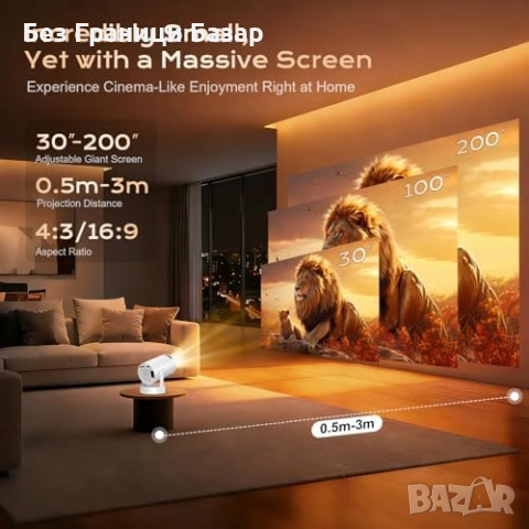 Нов Смарт проектор 1080P 4K WiFi 6 Bluetooth 5.4 Android 12 HDMI USB, снимка 5 - Друга електроника - 54908615