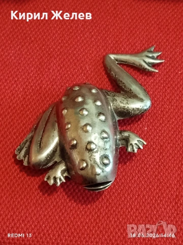 Винтидж сребърна брошка ЖАБА 🐸 Авторско ретро Арт бижу 19801, снимка 7 - Антикварни и старинни предмети - 54957977