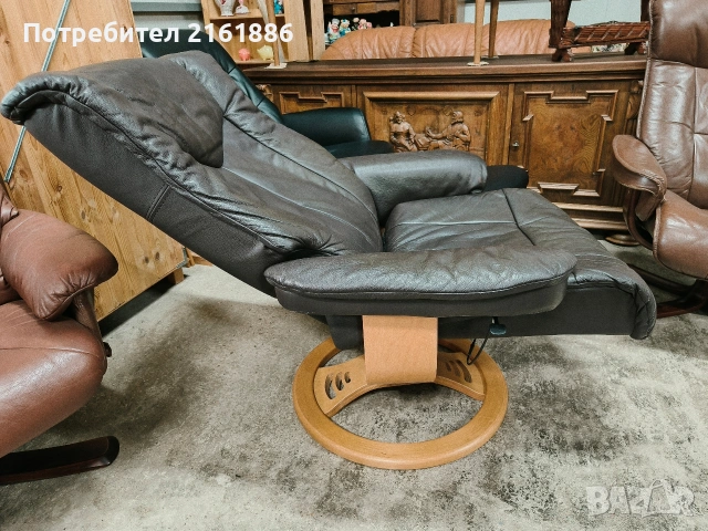 Relax кресло с отоманка от естествена кожа , снимка 2 - Дивани и мека мебел - 54581960