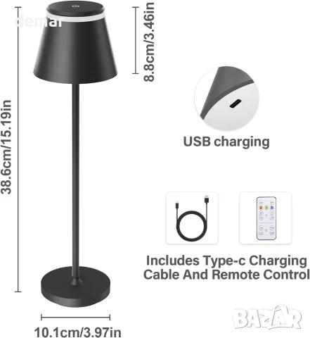 LED настолна лампа на батерия, USB-C зареждане и дистанционно, снимка 2 - Настолни лампи - 55537414