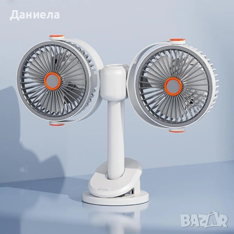 Акумулаторен двоен вентилатор с щипка – 360° регулируеми глави, USB-C зареждане и мощно охлаждане, снимка 5 - Друга електроника - 55123349